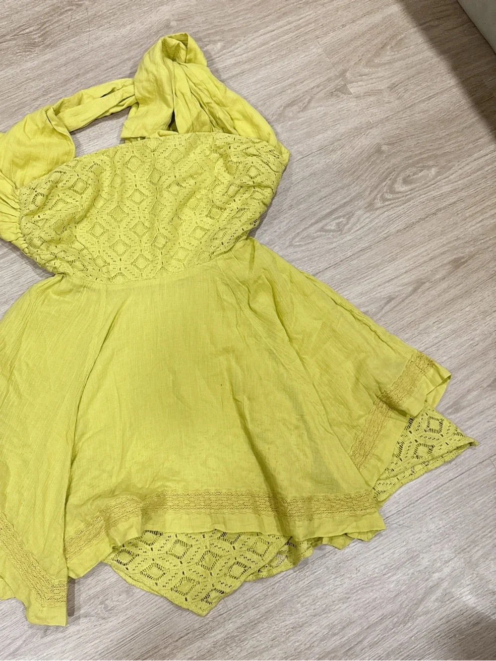 Free People Strapless Lace Bodice Yellow Mini Dress - Picture 3 of 5